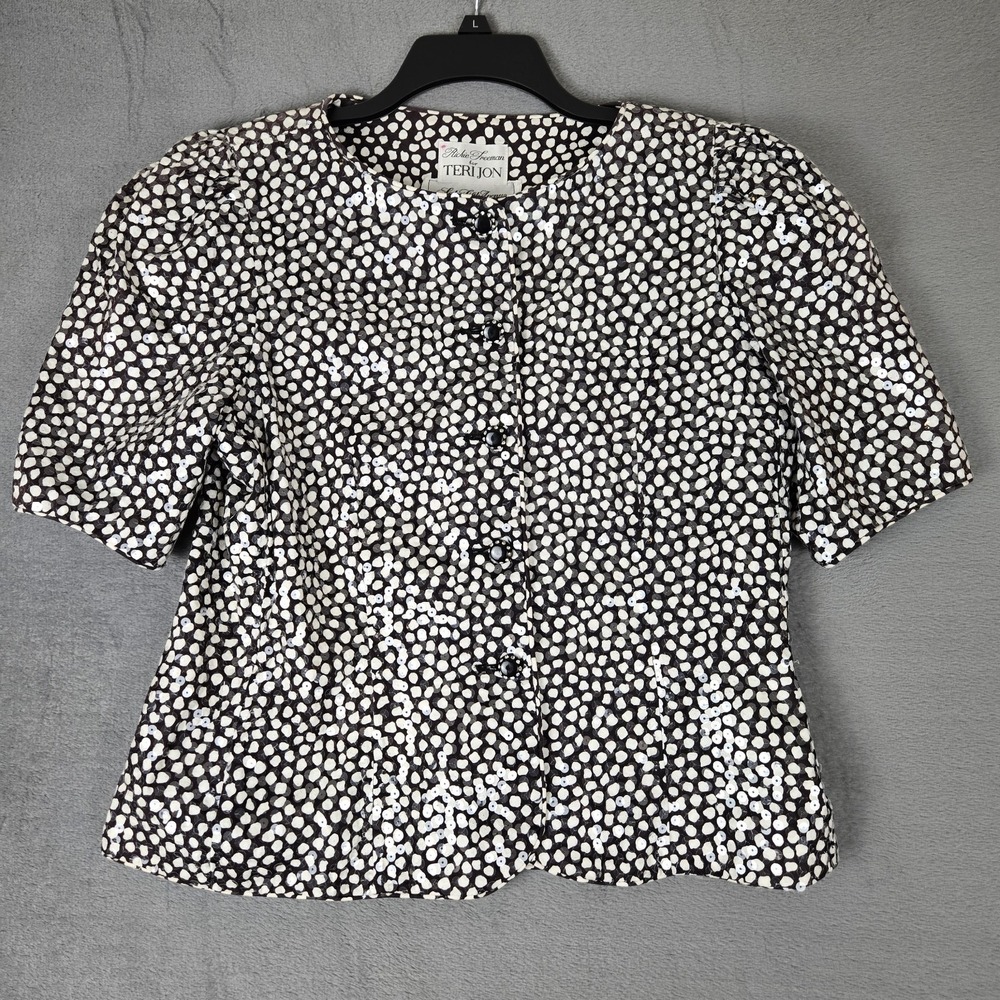 Richie Freeman Teri Jon Blazer‎ Womens 12 White Black Sequin Top Vintage